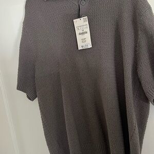 Zara Gray Ribbed Knit Sweater Casual Crew Neck